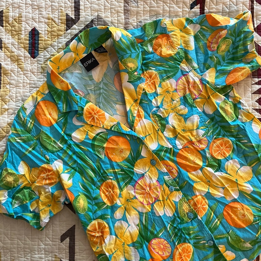 Citrus Print Blue Hawaiian Shirt